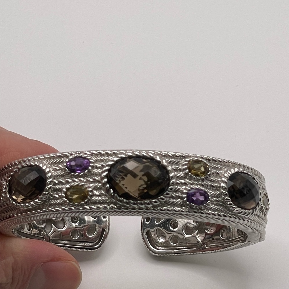 JUDITH RIPKA -SterlingSilver Cuff w/ faceted SmokyTopaz & Amethyst Stones - Picture 6 of 10